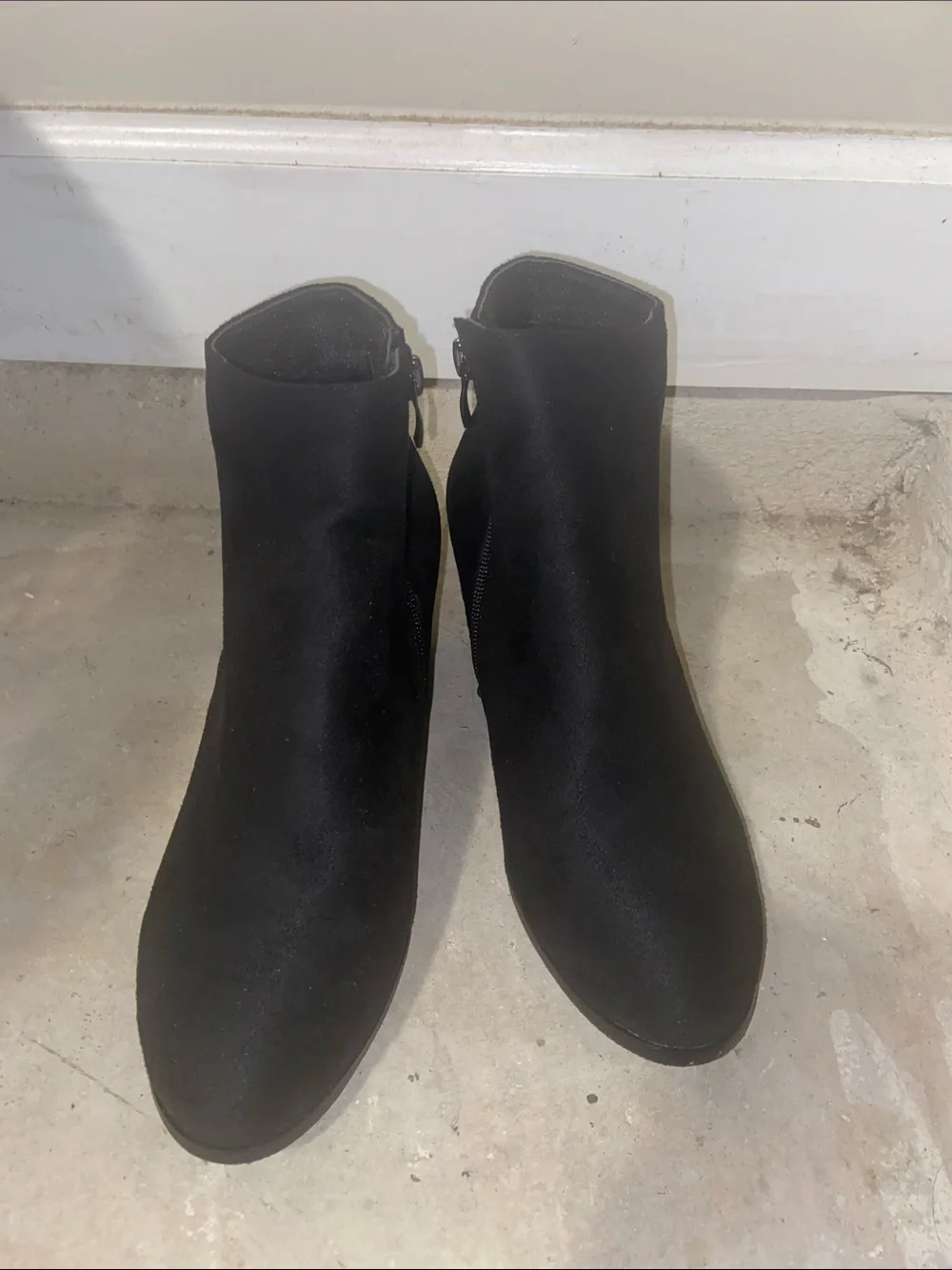 Women's Black Suede Ankle Booties with Block Heel